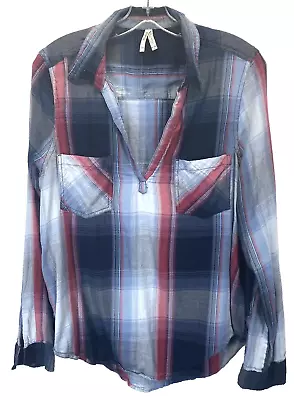 Mudd Women's Large Plaid Pull Over Shirt Long Sleeve Collared Multicolor RN73277 • $8.95