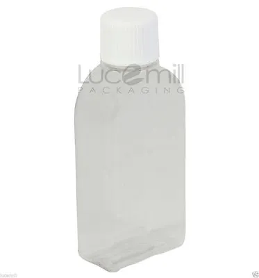 50ml Clear Rectangular Plastic Bottles & WHITE Screw Caps - LARGE LETTER POST • £2.79