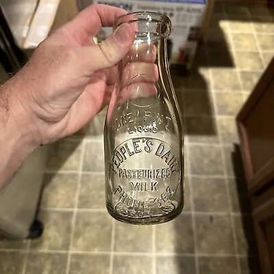 Peoples Dairy Embossed Pint Milk Bottle De Soto Missouri MO Meyer-Blanke Co. • $19.99