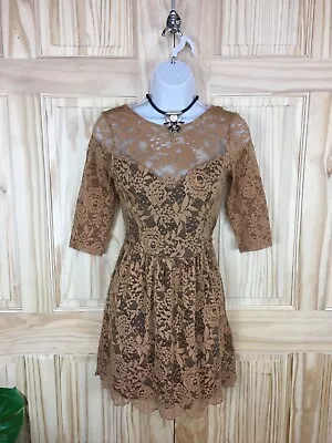 Miss Selfridge 6 Dress Womens Lace Mini Tan Brown A Line Occasion Evening Party • $12.63