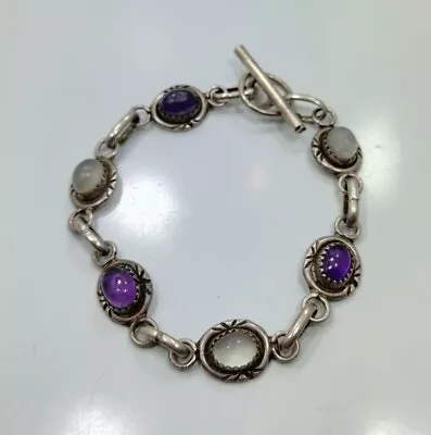 Vintage Sterling Silver 925 Native American Moonstone Amethyst Ladies Bracelet • $78.75