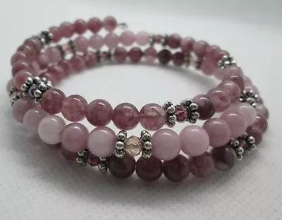 Lepidolite And Pink Opal Bead Handmade Coil Bracelet • $10