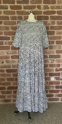 $40 • Buy Asos Puff Sleeve Tiered Smock Maxi Dress SIze 18 Spots White Black Peasant Boho