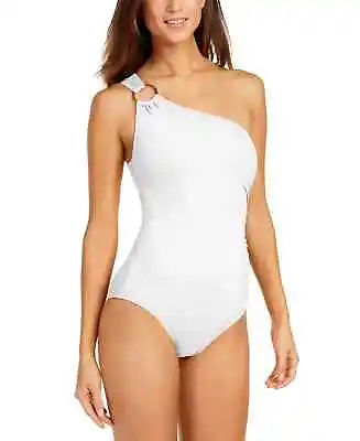 NWT Michael Kors White One Shoulder Underwire One Piece Swimsuit 10 Yse2723 • $37.99