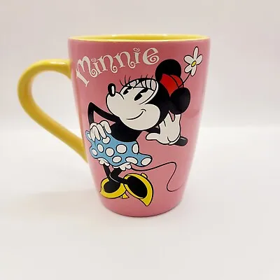 Disney Store Minnie Mouse Coffee Cup Mug Pink Yellow 2 Sided Genuine Aufhentic • $21.52