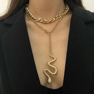 £7.99 • Buy  Gold Snake Choker Chain Curb Necklace Pendant Hip Hop Urban Medusa Greek Godess