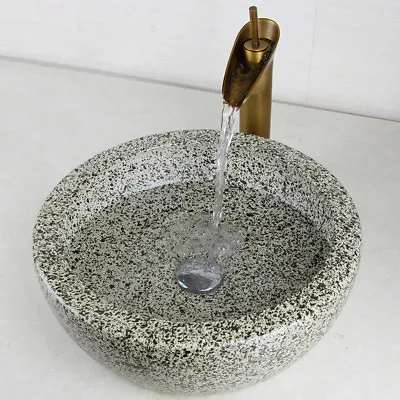 Ceramic Round Washroom Basin Vessel Vanity Bathroom Mixer Brass Faucet W/ Drain • $285