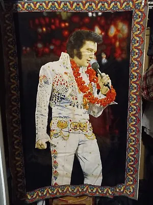  Elvis Presley 1970  On Stage Hawaii Wall Hanging Tapestry Eagle Jumpsuit Framed • $65