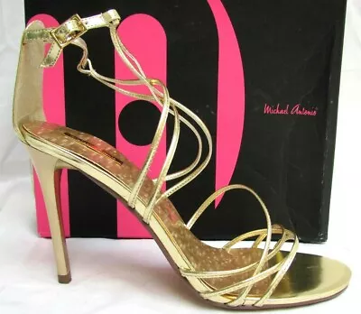 MICHAEL ANTONIO..GOLD..STRAPPY....STILETTO.HEELS..NEW.BOX.sz 7.5 • $19.99