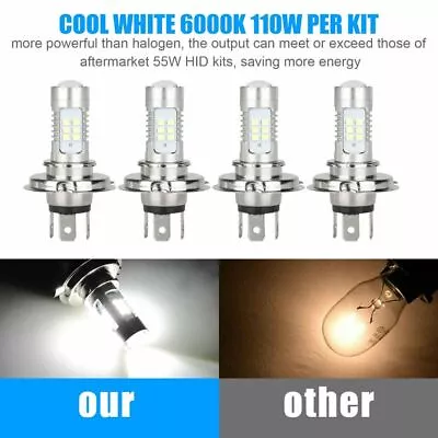 4x H4 9003 HB2 6000K Super White LED Headlight Bulb Conversion Kit High Low Beam • $11.38