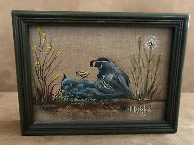 H Mitchell 6 X 8  Quail Painting Green Frame Vintage Picture Hand 1972 Birds • $94.50