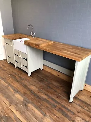 £1775 • Buy Pine Freestanding Kitchen Belfast Butler Sink Unit Oak Top Double Appliance Gap