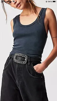 Free People Belt Suede Black Soledad Jeans Buckle Suede Leather Belt Womens S/M • $29.99