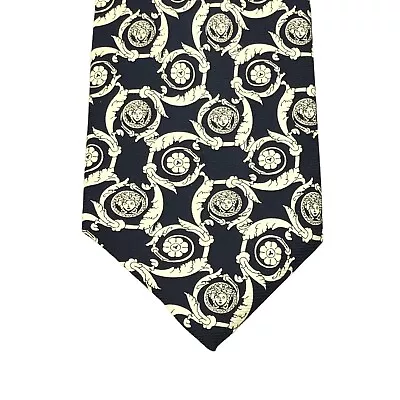 Vintage Gianni Versace Baroque Silk Tie Medusa Head Blue 3 3/4  Wide 59  Long • $31.95