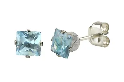Sterling Silver Square Aqua Blue CZ March Birthstone Stud Earrings Cubic Zircon • $8.48