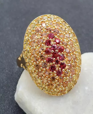 Shades Of Fire Pave Multi Color Sapphire Ruby Gold Over 925 Sterling Ring VIDEO • $97.99