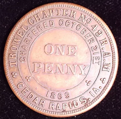 Trowel Chapter No 49 Masonic Penny Token Cedar Rapids Iowa • $9.99