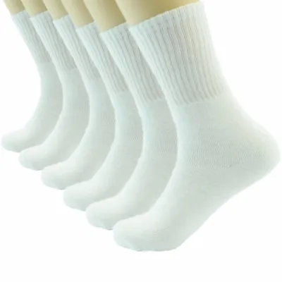 6 Pairs Mens White Solid Sports Athletic Work Crew Long Cotton Socks Size 10-13 • $10.99