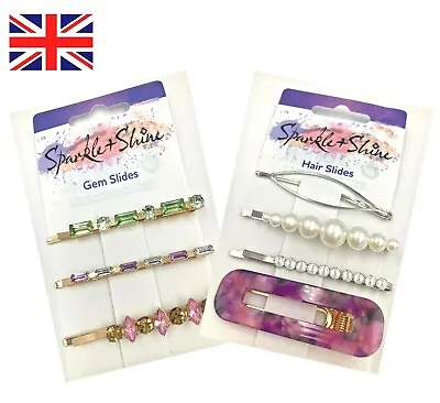 £2.49 • Buy Hair Clip Slide Grip Pin Barrette Jewel Diamante Pearl Emerald Pink Silver Gold