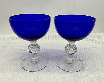 Vintage Morgantown Cobalt Blue Set Of 2 Glass Golf Ball Champagne Sorbet Glasses • $29.98