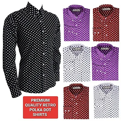 Men's Retro Polka Dot Long Sleeve Shirt 70s  Casual Party Fancy Dress Shirt Top • £24.99