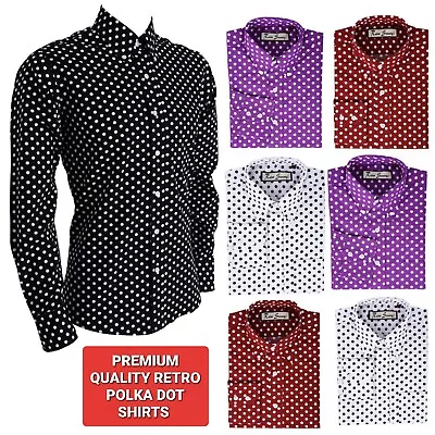 Men's Retro Polka Dot Long Sleeve Shirt 70s  Casual Party Fancy Dress Shirt Top • £14.99