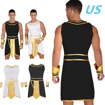 US Mens Ancient Greek Toga Costume Halloween Egypt King Pharaoh Fancy Dress Up • $16.49
