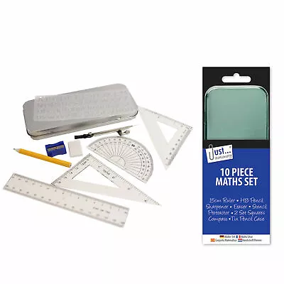 10 Piece Maths Set - Stencil Pencil Compass Ruler Square Geometry Protractor • £3.19