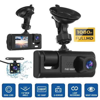 1080P Car Dual Lens Dash Cam Front/Rear/Inside Video Recorder Camera G-sensor • $27.99