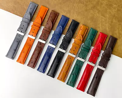£26.39 • Buy Real Leather Watch Strap Genuine Ostrich Watch Band Men Handmade 18mm 20mm 22mm
