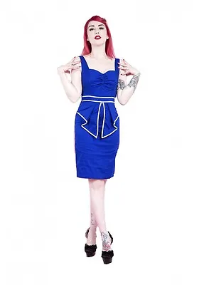 H&R LONDON BLUE SAILOR PENCIL 50s PINUP RETRO VINTAGE PUNK PARTY NAUTICAL DRESS • $49.95