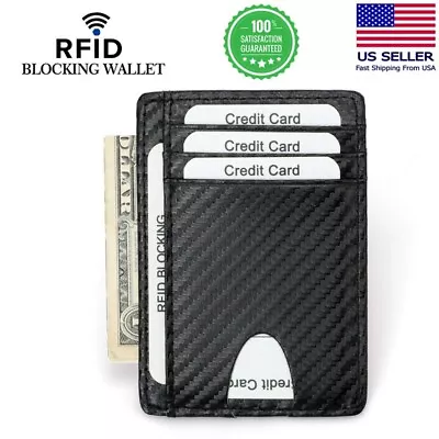 Slim Minimalist Card Holder Front Pocket RFID Blocking Leather Wallet For Men • $8.99