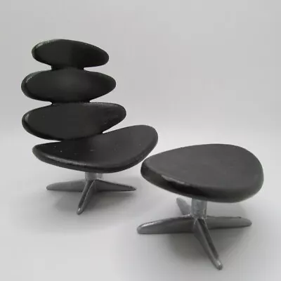 Dollhouse Miniature Modern Lounge Chair With Ottoman In Black S8012 • $26.99