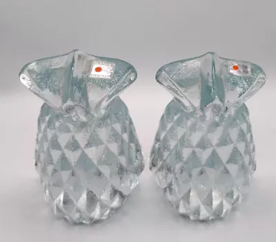 Vtg BLENKO Handmade Clear Glass Pineapple Bookends 6  Original Stickers Ex Cond • $31.96