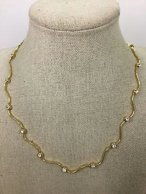 $18 • Buy Nadri Yellow Goldtone Clear Crystal Bezel Station Necklace 