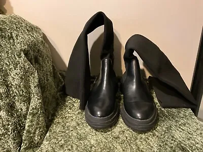 $39.99 • Buy NEW Zara Black Over Knee Tall High Ribbed Sock Chunky Boots 38 8 7.5