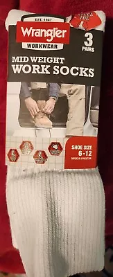 Wrangler Workwear All Season Steel Toe White Work Socks 3 Pair Lot NEW NWT • $14