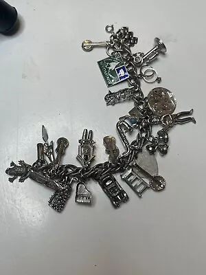 Vintage Sterling Silver Charm Bracelet  23 Charms Music Love Monkeys • $102.99