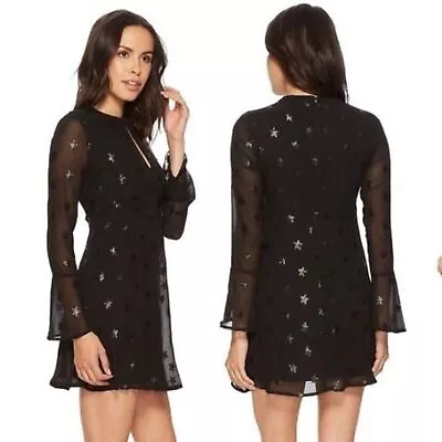 Romeo +Juliet Couture Large Star Dress-Sequin-Sheer Bell Sleeves-Lined-Black • $29.99