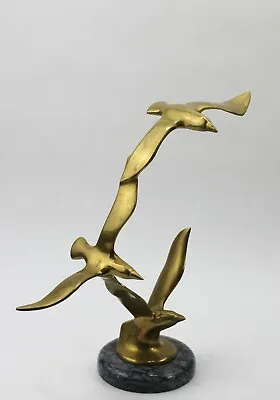 MCM Birds In Flight Sculpture Brass Marble C Jere Style Artisan House • $260