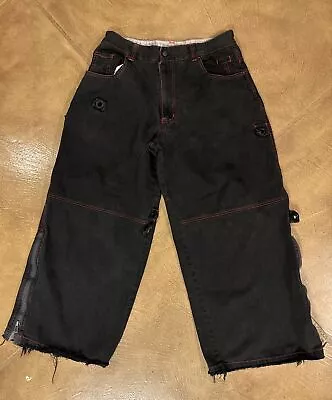 Vintage 90s Macgear Mens 34x28 14” Wide Leg Black/Red Clips Zippers Rave Pants • $175