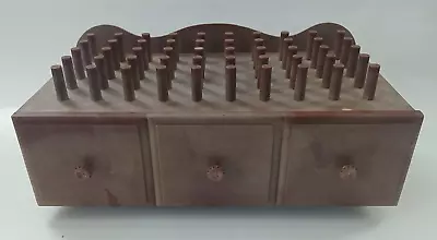 Vintage  Thread Bobbin Organizer Sewing Box With Drawer 50 Pegs • $11.29