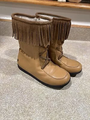 Size 13 Momo Grow Little Girls Lauren Leather Fringed Brown Boots Moccasin Look • $12