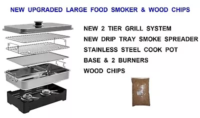 Upgraded Deluxe Large Food Smoker+wood Chips Meat Fish Poultry Cooker Bbq Oven • £58.95