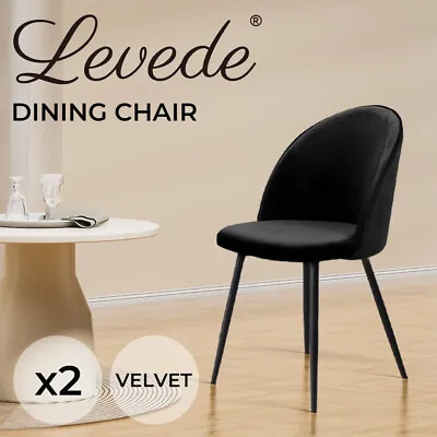 Levede 2x Dining Chairs Kitchen Cafe Lounge Chair Sofa Upholstered Velvet Black • $129.99