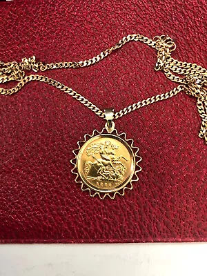 £525 • Buy 22ct Gold HALF SOVEREIGN COIN PENDENT AND GOLD CHAIN