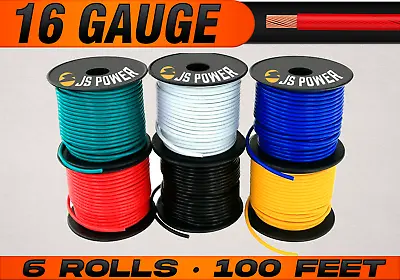 16 Gauge 12v Automotive Primary Wire Remote Cable CCA - 6 Rolls - 100 Feet Each • $34.95