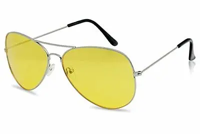 Oversized Aviator Men Women Sunglasses Yellow Lens  Silver Frame Retro Fashion • $9.85