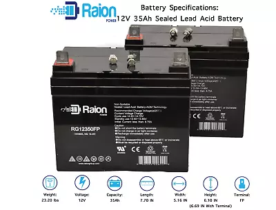 Raion Power 2 Pack - 12V 35Ah U1 Hoveround MPV1 MPV2 MPV3 MPV4 MPV5 Battery • $147.95