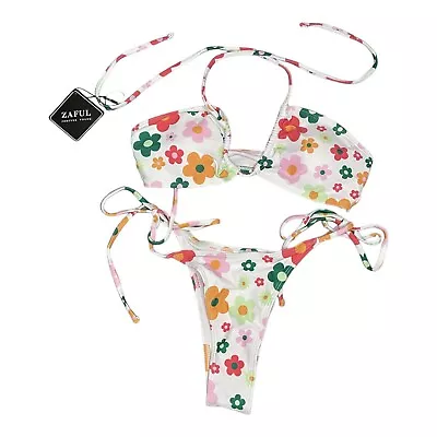 Zaful White Floral Medium Size 6  2 Piece Tie String Bikini • $14.88